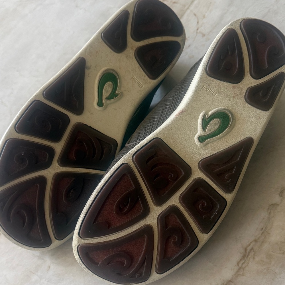 OluKai Men's Dark Brown Slip-On Loafers with Green Accent - Picture 3 of 4